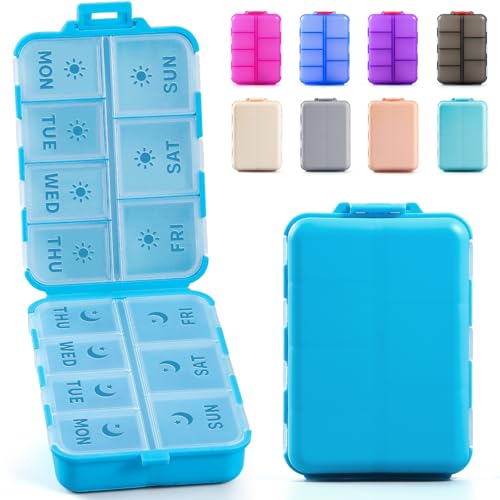 NEW Foldable & Double Protection Portable Weekly Pill Organizer 2 Times A Day with Etched Labels, AM PM 7 Day Week Medicine Box, Daily Travel Pill Case Holder Dispenser for Vitamin, Suppleme