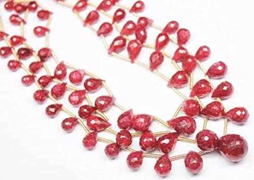 Miniatura 2 de Collar de 5 hebras de cuentas de Briolette facetadas de color rojo rubí africano con piedras preciosas sueltas para manualidades, 9 pulgadas, tamaño
