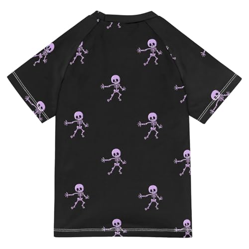 ALAZA Kids Rash Guard Boys Toddler Swim Shirts Short Sleeve Purple Skeleton UPF 50+ 3T2
