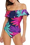 Trina Turk Women's Standard Wailea Ruffle Tankini, Off Shoulder, Beach Cover Ups, Multicolor