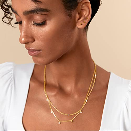 PAVOI 14K Gold Plated Solid 925 Sterling Silver Posts Dainty Ball Stud Flatback Earrings for Women - Cartilage Helix Piercing Jewelry - Small Screwbacks Stud Earrings for Women4