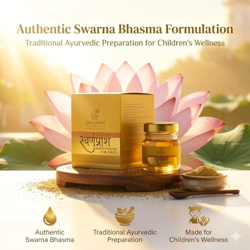 Image of Dhaarni Swarnaprashan for Kids with 24CT Swarna Bhasma, Brahmi, Honey & Cow Ghee | Ayurvedic Immunity & Memory Booster Drops for Child Growth, Brain Development & Focus Support | 15ML