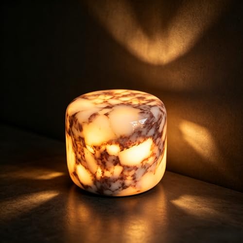 Marble Lamp Luxury Stone Table Lamp Type-C Rechargeable Touch Night Light Small Bedside Lamp Cordless Ambient Light for Home Decor Bedroom Living Room & Office (Calacatta Purple-Cylinder-S)