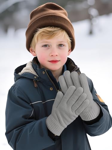 Image of Cooraby 3 Pairs Kid's Winter Gloves Thick Warm Knitted Gloves Children Cold Weather Gloves