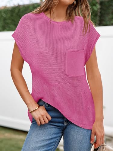 Image of Imily Bela Summer Fall Short Sleeve Sweater for Women | 2026 Crew Neck Ribbed Knit Vests Trendy Pullover Tops,Sweater Tank Tops,Sweater Vest