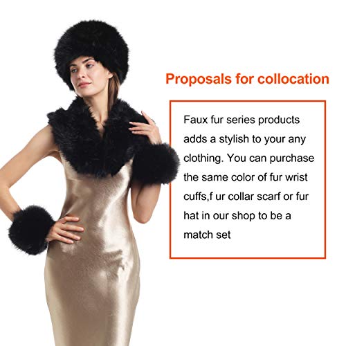 La Carrie Women's Faux Fur Hat For Winter With Stretch Cossack Russion Style White Warm Cap(Black) #TOP5
