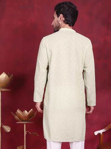 Image of Jompers Men's Regular Fit Georgette Chikankari Embroider Kurtas