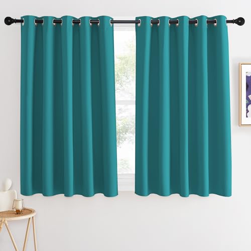 NICETOWN Blackout Curtains 54 Inches Long, Thermal Insulated Room Darkening Curtains for Bedroom, Window Treatment Drapes for Living Room Nursery (W66 x L54 Inch, Peacock Teal, 1 Panel)