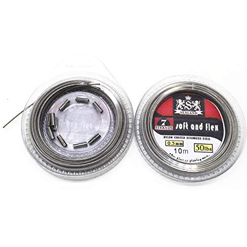 Image of 5LB-200LB 7 Strands Fishing Line Wire Leader Nylon Coated Stainless Steel Leader Wire with Crimps Sleeves