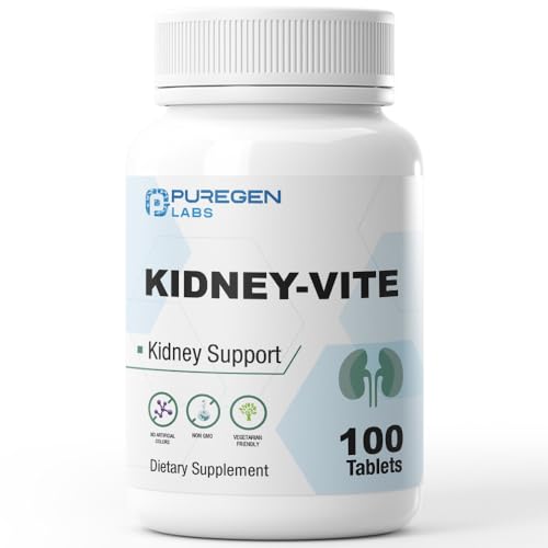 Puregen Labs Kidney-Vite | Premier Kidney, Renal Support | Non-GMO, Gluten-Free, No Artificial Color Additives - 100 Vegetarian Tablets