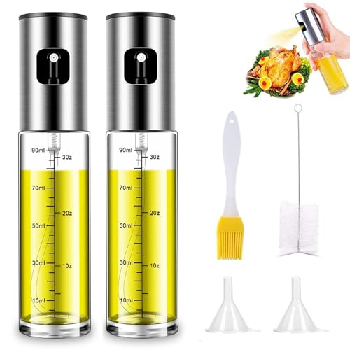 2 Pièces 100ml Vaporisateur d'huil de Cuisine avec Balance, Vaporisateur d'huile et de vinaigre, en Verre et en Acier Inoxydable, Spray d'huile, Spray d'huile...