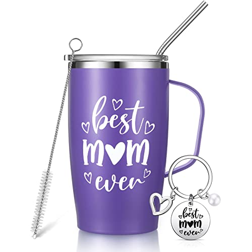 Lallisa Best Mom Ever Gifts From Daughter Stainless Steel Insulated Travel Tumbler With Straw And Mother's Day Keychain 16 Oz Coffee Mug Cup Mothers Day Birthday Gift Set (Purple) #TOP26