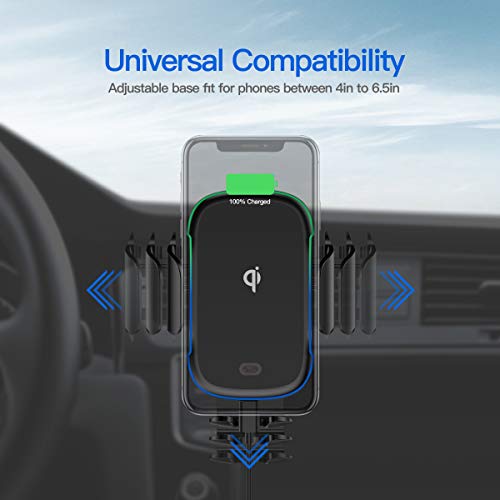 KLT Wireless Car Charger Mount 15W Qi Fast Charging Auto-Clamping Windshield Dash Air Vent Car Phone Holder Compatible with iPhone 12 Pro/XS/X/XR, Samsung S10/S9/S8/S8+