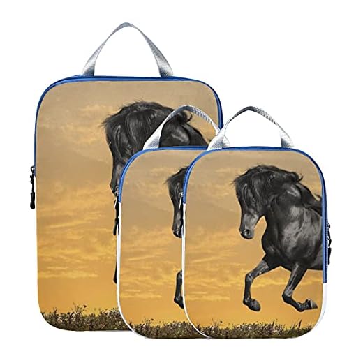 Organizadores de maletas Animales Caballos Manipulación Cg Arte digital Sky Clo Bolsas de viaje de compresión Juego de cubos de embalaje expandibles para equipaje de mano, viajes (juego de 3)