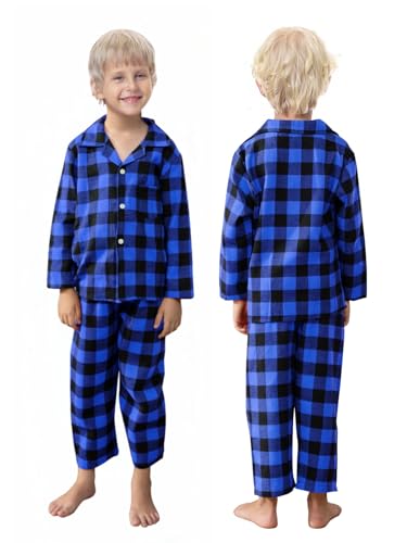 Schbbbta Kids Pajamas Set, Plaid Button Down Pjs for Girls & Boys, 9 Months - 14 Years3