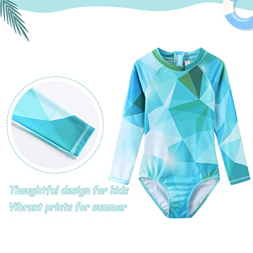 Image of Girls One Piece Rash Guard Long Sleeve Swimsuits for Girls UPF 50+ Sun Protection Bathing Suits 3-16 Years