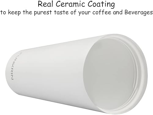 Miniatura 2 de Funkrin Taza de café aislada con tapa y pajilla, taza de viaje con revestimiento de cerámica de 18 onzas, botella de agua reutilizable de acero