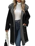 UMIPUBO Women Suede Sherpa Fleece Lined Duffle Faux Leather Coat Mid Length Hooded Toggle Jacket with Pockets, Winter Trendy Warm Outerwear(Black,M)