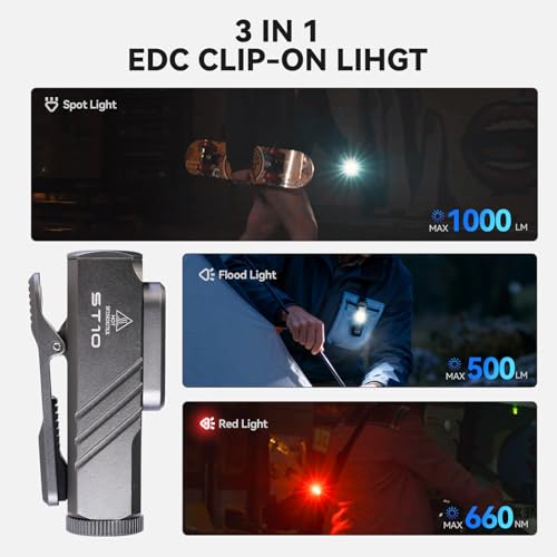 Image of sofirn ST10 EDC Clip-ON Flashlight Rechargeable with Red Light, 1000 Lumens Bright IPX6 Multi-Mode Magnetic Small Pocket Light with for Signaling, Cycling, Camping, Emergency