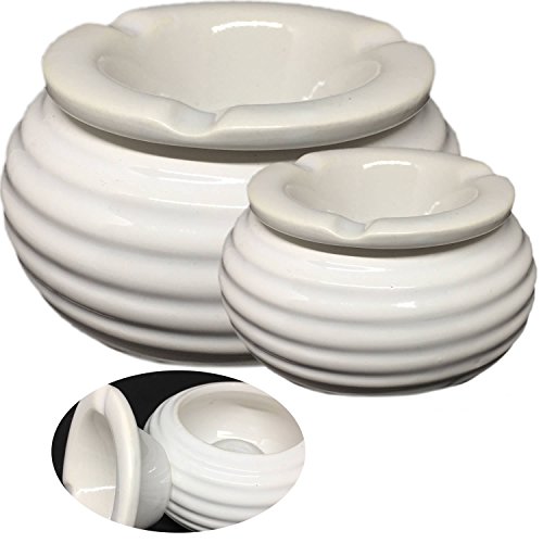 LS-LebenStil Sturmaschenbecher Keramik Weiß Welle glänzend 10x8cm Wind-Aschenbecher Cover