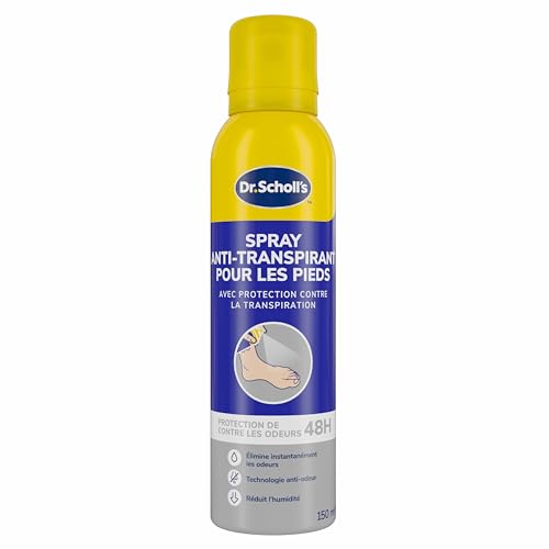 Dr. Scholl's, Déodorant pour les Pieds, 150 ml – Neutralise les odeurs jusqu'à 48 heures, Fraîcheur longue durée, Formule double action, Spray pour les...