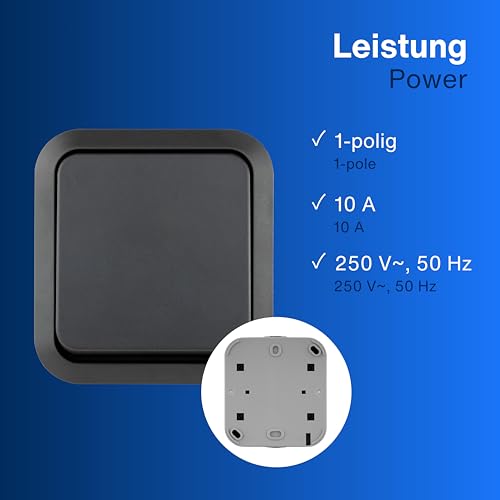 REV AquaStorm, Lichtschalter - Wechselschalter Feuchtraum IP55, Aufputz, 230V, 10A, anthrazit
