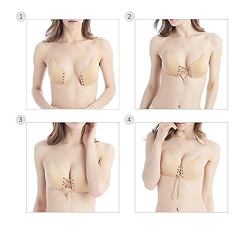 Hi Angel Invisible Adhesive Bra Strapless Push-Up With Drawstring Silicone Bras Pakc Of 2 (Black And Beige, C) #TOP2