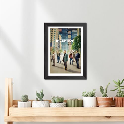 Image of TenorArts Inception Poster Hollywood Movie Posters Vector Art Photo Frame Painting With Dark Wooden Texture (12inches x 9inches)