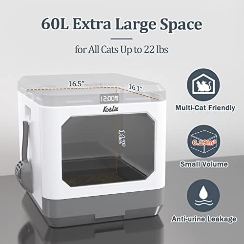 Cat Litter Tray with Automatic Odor Removal, 60L Large Space Cat Litter Box with Lid for Multiple Cats, Enclosed Dog Proof Litter Box with Scoop and Mat, Easy to Assemble and Clean