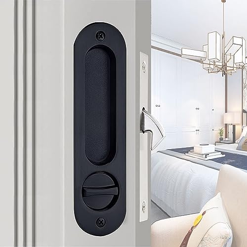 betensh Cerradura para Puertas con Llave Manilla Invisible para Puertas Empotradas 173mm Negro de para Interiores Juego puerta llave Cerradura de puerta Conjuntos Manija