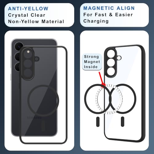 Image of CEDO Backcover for Samsung Galaxy S25 FE (5G) | Compatible with Magsafe Wireless Charging | Camera Protection Shockproof Case | Magnetic Ring Lock Transparent Acrylic Clear Backcase (Black)