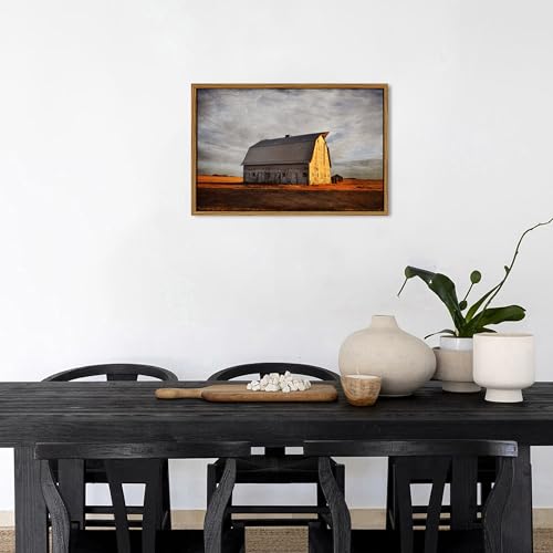 Image of Old Barn Canvas Wall Art Vintage Farmhouse Wall Decor Western Country Landscape Canvas Prints Sunset Farm Field Scenery Painting Neutral Rural Artwork for Living Room Bedroom Home Decorations 16x24 inch