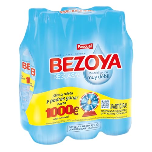 Bezoya - Agua Mineral Natural - 6 x 1L - Sin Gas - Botella Reciclada - Mineralización Muy Débil