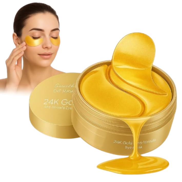 24K Gold Under Eye Mask Patches Anti Wrinkle Collagen Hydrogel Eye Pads Dark Circle Removal Puffiness Reducing Skincare Set 60 Pcs-image-11