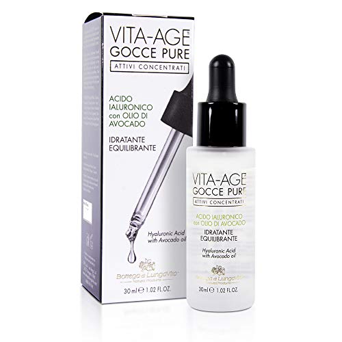 Bottega di LungaVita Natural Products VITA-AGE PURE GOUTTES D'ACTIFS CONCENTRÉS - ACIDE HYALURONIQUE À L'HUILE D'AVOCAT, flacon de 30 ml avec compte-gouttes