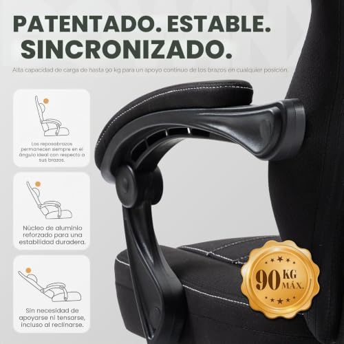 Miniatura 9 de Dowinx Silla De Oficina De Tela Para Videojuegos Con Cojín De Muelles Ensacados, Silla De Masaje Para Gamer Con Reposacabezas, Sillón Ergonómico Para Juegos De Carreras Con Reposapiés Negro