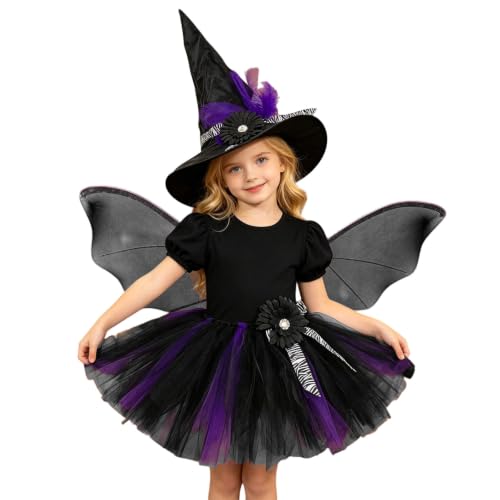 GAHIEDIM Halloween Costumes For Girls Witch Costume For Girls Halloween Toddlers Cute Dresses With Headwear And Wings Black 02 Large - image 2
