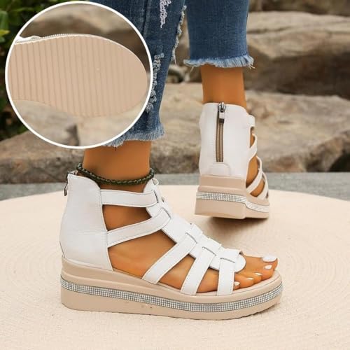 Wedge Gladiator Sandals for Women,Rhinestone Decor Wedge Sandals,Summer Orthopedic Platform Fisherman Sandal Back Zipper3