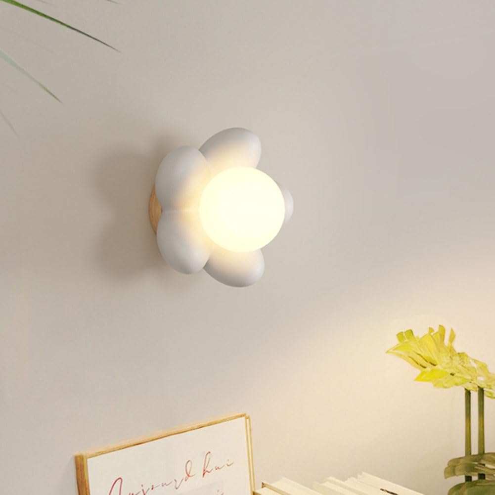 Applique LED per Interni da 15 W Lampada da Parete a Forma di Fiore 3 Colori Lampada da Comodino Luce da Parete Floreale Lampada da Notte per Bambini Illuminazione da Parete G9,Bianca