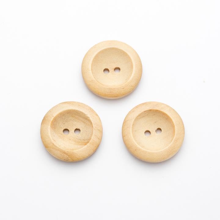 Natural 2 Hole Wooden Buttons Sold in Packs of 10 Buttons (Size 29mm - 10 Buttons)