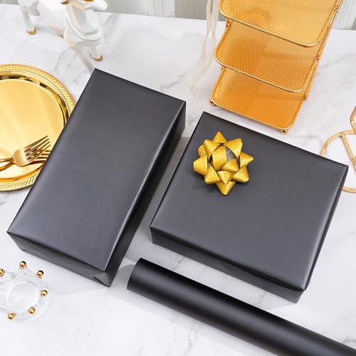 ZINTBIAL Matte Black Wrapping Paper Roll with Cut Lines - Solid Black Holiday Gift Wrap for Graduation, Birthdays, Wedding, Christmas, All Occasion - 17.5 in x 33 ft (48 sq