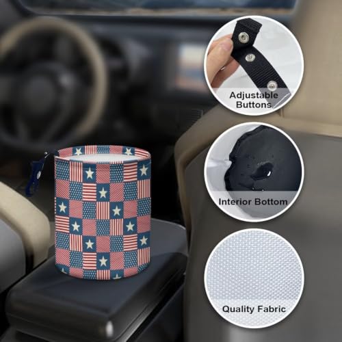Image of American Flag Star Print Hanging Portable Car Trash Can Waste Basket Car Accessories Interior Collapsible for Men and Women Easy to Install