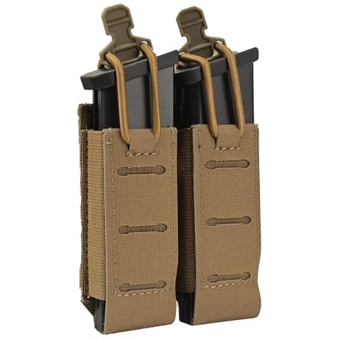 9mm Magazine Pouch,SABADO Double Pistol Mag Pouch Hook and Loop Strap,Double Magazine Pouch for Duty Belt and Vest Cover