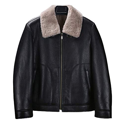 Herren Schaffell Schaffell Schaffell Jacke Kurze Motorradjacke Schwarz Lederjacke Winter Fell Mantel Gr. XXL, Schwarz