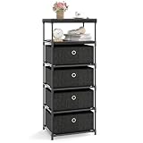 LOKO 4-Drawer Dresser with Shelf, Chest of Drawers with Fabric Bins, Industrial Storage Tower Unit with Metal Frame, Vertical Storage Organizer for Living Room (12' D x 16' W x 39' H (4 Drawers))