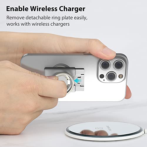 Phone Ring Holder, Monidea Phone Grip Finger Kickstand Wireless Charging Friendly, 360°Rotation Phone Ring Grip Stand Work With Magnetic Car Mount For Iphone Samsung Ipad & More-Silver Carbonite Weave #TOP3