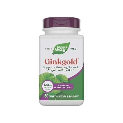 Nature's Way Ginkgold Advanced Ginkgo Extract, Supplements for Support of Memory and Focus*, Ginkgo Biloba Extract, Supports Focus & Cognitive Function*, 150 Tablets (Packaging May Vary)