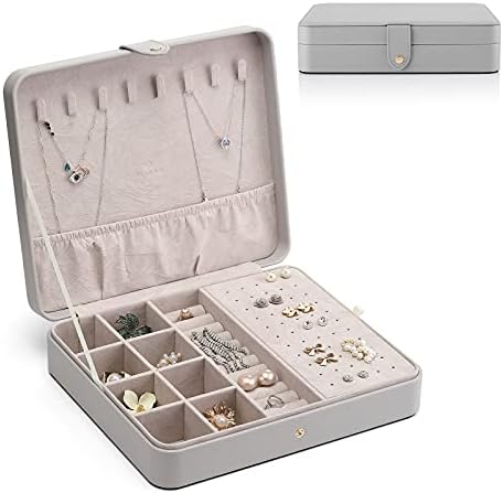 Vlando Jewellery Box Organiser for Women Girls, High Capacity Jewellery Storage Case for Necklaces Earrings Bracelets and Rings, Gift Choice for Wedding Birthday, with Thank You Card (White)