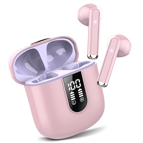 Jesebang Auriculares Inalámbricos, 2025 Auriculares Bluetooth 5.3 con HD Micrófono, Cascos Inalambricos Bluetooth con Potentes Altavoces de 13 mm, Sonido Melodioso, LED Pantalla, Rosa Melocotón