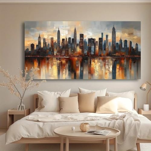 Cuadro abstracto de ciudad moderna en atardecer 40x80 cm 6